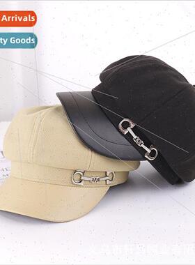 New metal buckle beret female fashion leather brim duck tong