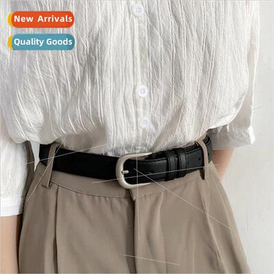 mple versatile silver buckle belt ladies new belt black Kore