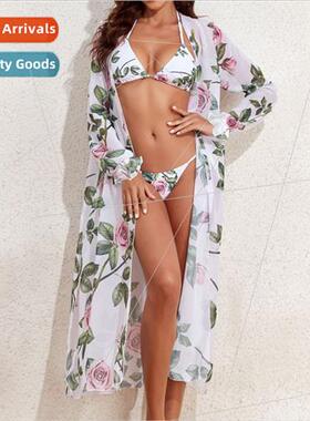 2024 new Europe swimsu three-piece printed cover-up shawl su