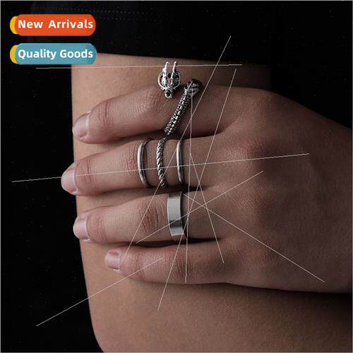 Fashion HK men stainless steel three rings dragon multi-piec