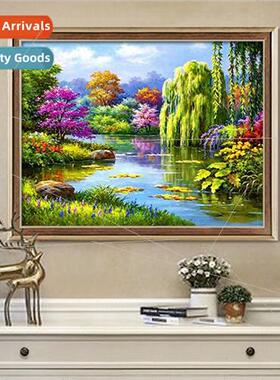 Modern living room cross stch small river spring scenery han