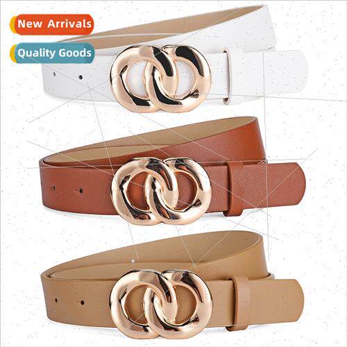 Europe new double ring press buckle PU belt ladies fashion d