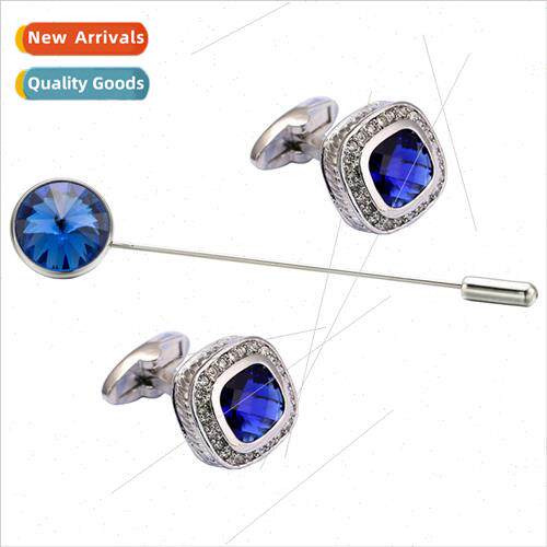 French Shirt Cufflinks Wedding Dress Pin Crystal 3 Pcs Caree