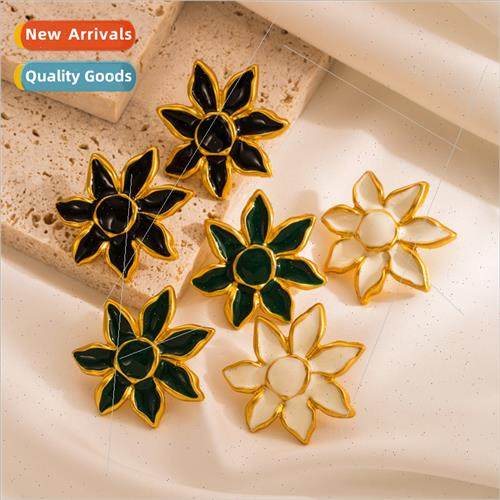 Europe new simple alloy oil drop floral earrings female fash