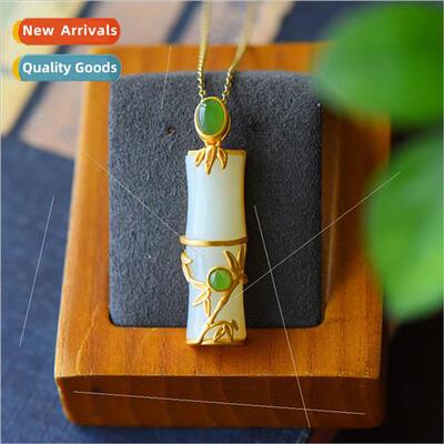 Imation Hetian whe jade bamboo pendant female gold-plated sg