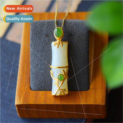Imation Hetian whe jade bamboo pendant female gold-plated sg