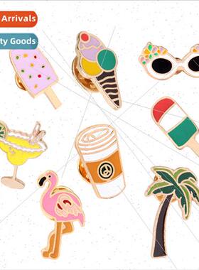 Europe Cartoon Brooch Coconut Flamingo Cone Ice Cream Fun Al
