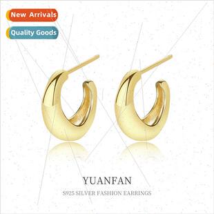 925 silver Vintage Metallic C-Shaped Earrings适用Women Europ