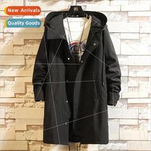 Japanese men spring fall in long windbreaker hooded jacket l