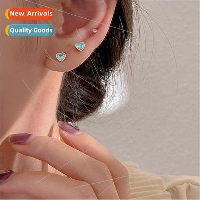 Colorful Love Heart Zirconia Screw Stud Earrings Women Ear B