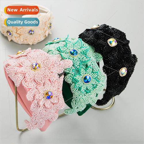Europe retro elegant heavy rhinestone resin wide flowers hai