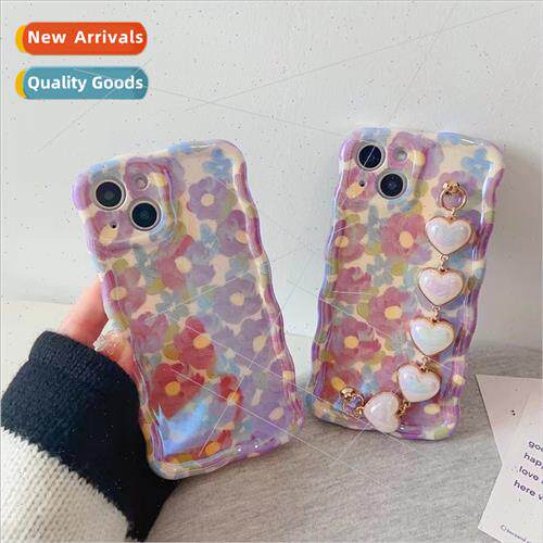 INS Blue Light Purple Flower 适用 iPhone 13 Chain 14 ProMax