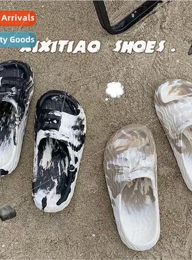 Creative splash ink one word slippers female summer leisure