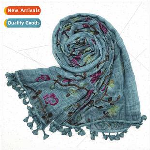 Ladies Covered Head Shawl Vintage Embroidered Hanging Whiske