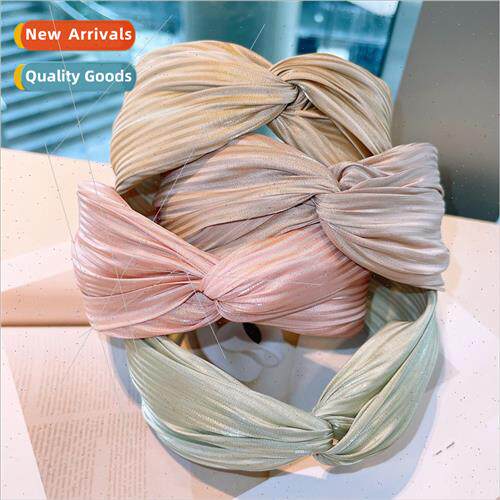 Summer  retro pleated geometric cross wide edge hair band ma