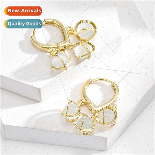 Suzuran flower three cat eye stone earrings earrings female