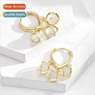 cat three eye stone female Suzuran earrings flower