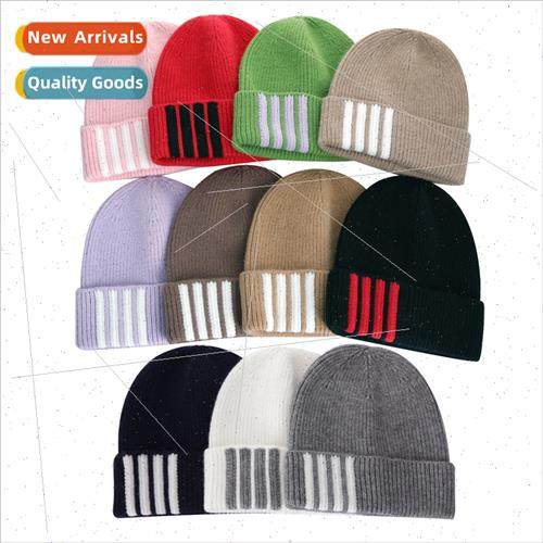 2023 autumn winter new nd knted cap college simple striped w