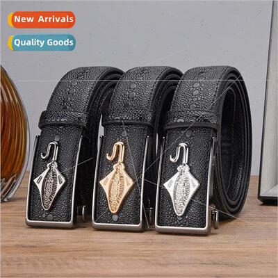 Belt men pearl grain automatic buckle inner wear cowhide bel