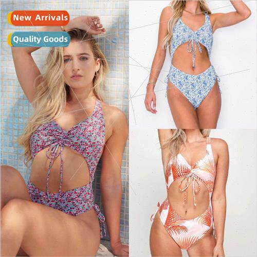 New floral digal print sexy straps tie string Europe womens