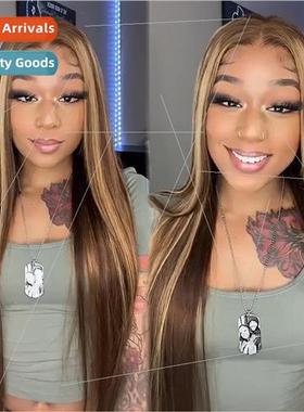 Europe fashion wig women center parted long gradient brown b