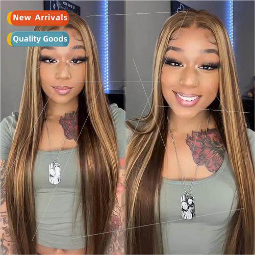 Europe fashion wig women center parted long gradient brown b