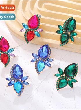 Alloy water drop glass diamond S-shaped row diamond flower e