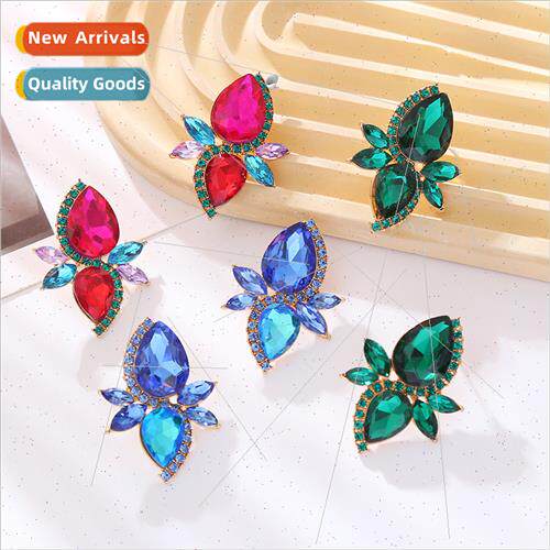 Alloy water drop glass diamond S-shaped row diamond flower e