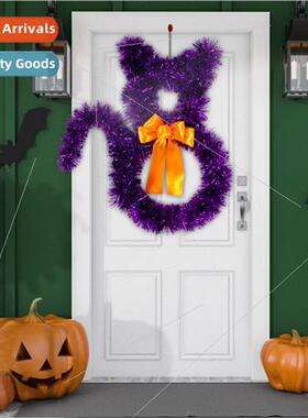 New Halloween rattan wreath wreath foldable cat whe purple w