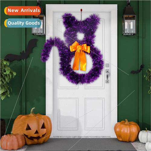 New Halloween rattan wreath wreath foldable cat whe purple w