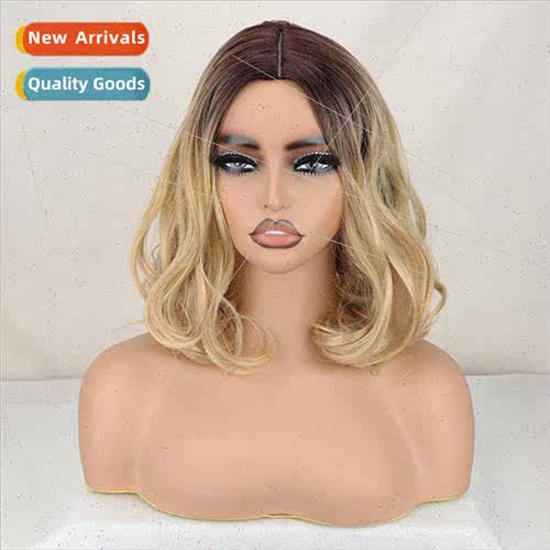 Fashion wig female blonde gradient middle parted shoulder le