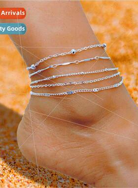 Europe Fashion Round Beads 5 Layers Set Anklet Gold Ball Ank