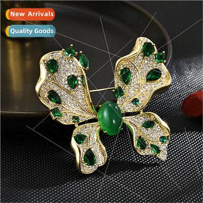 Absolute beauty green butterfly full diamond brooch niche je