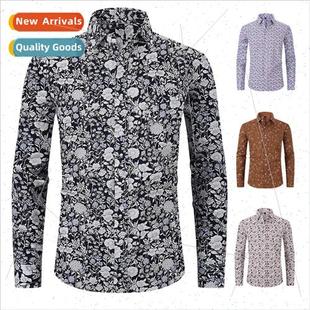floral sleev loose long men shirt printing new fall 2024