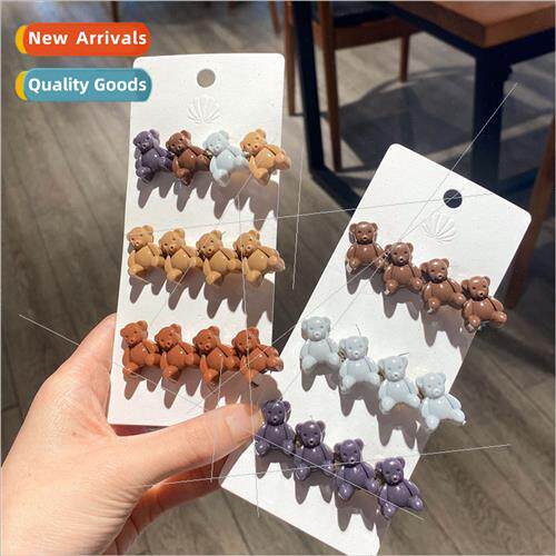 Korea ins resin bear hairpin milk tea color bangs clip side