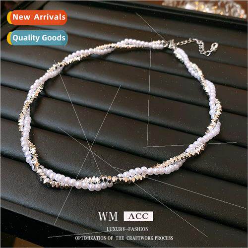 Baroque pearl silver crushed silver twisted double necklace