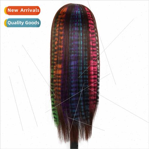 Leopard wig piece female hanging ear dyed long hair striped
