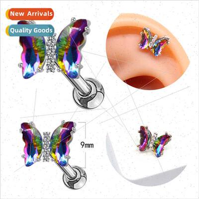 Europe colorful earrings zirconia butterfly ear bone studs p