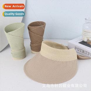 female hollow waffle versatile Korean hat sun top tie bow