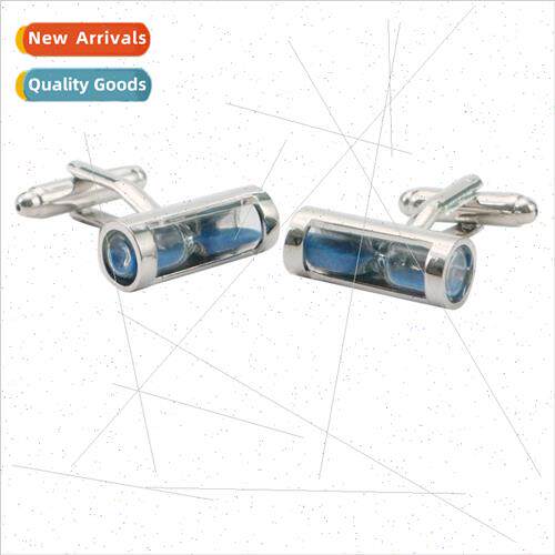 Fun Blue Crystal Time Hourglass Cufflinks Sand Turnable Men