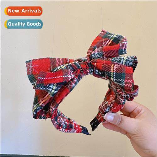 hair accessories retro bow fine red green plaid hairpin head