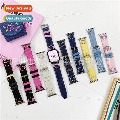 适用apple watch metal heart denim canvas strap apple watch8/