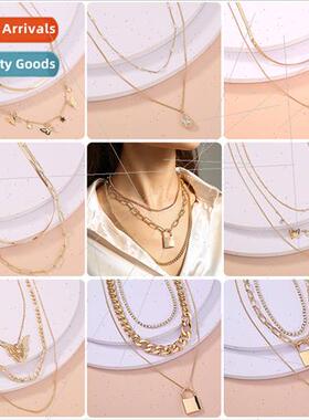 Europe Vintage Butterfly Necklace che Collar Chain Set Lock
