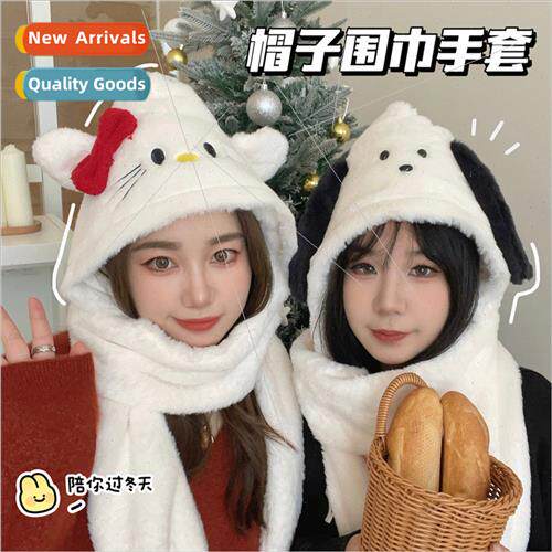 Creative cute cartoon puppy plush hooded scarf onePCS hat wi