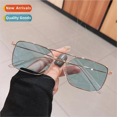 Texture double beam narrow frame gold rim square sunglasses