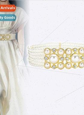 Fashion sweet temperament string pearl belt elastic drill el