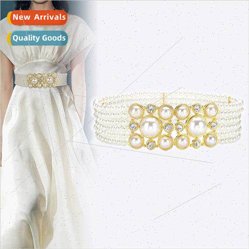 Fashion sweet temperament string pearl belt elastic drill el