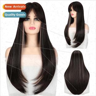 bangs female long color pick eight parted center wig Whole