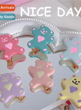 Koreacute bear hairpin colorful girl broken hairpin duckbill