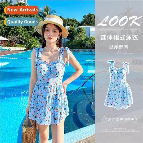 One-piece swimsu female 2023 new sexy floral thin skirt swim